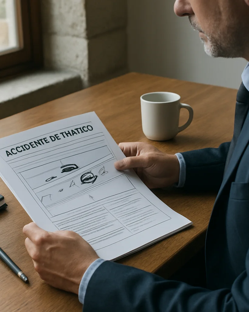 Manos revisando con calma un expediente de accidente de tráfico s